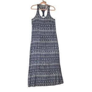 Forever 21 Plus Maxi Dress Women Size XL Tribal‎ Print Blue Side Slits Cotton